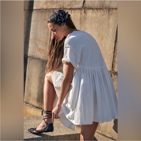 Free People Catalina mini Dress tunic white 100% cotton sz medium - Picture 8 of 16